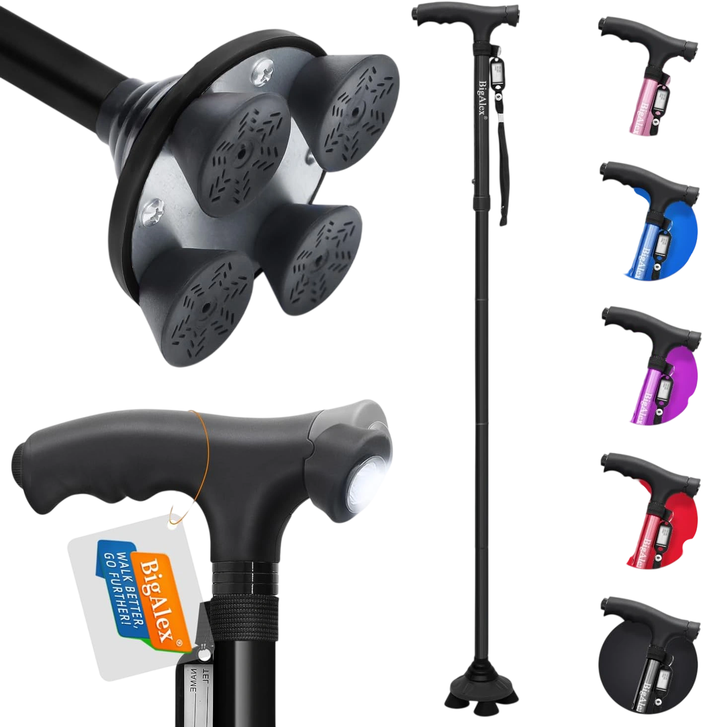 BigAlex Folding Walking Cane LED Light Disabled Veteran